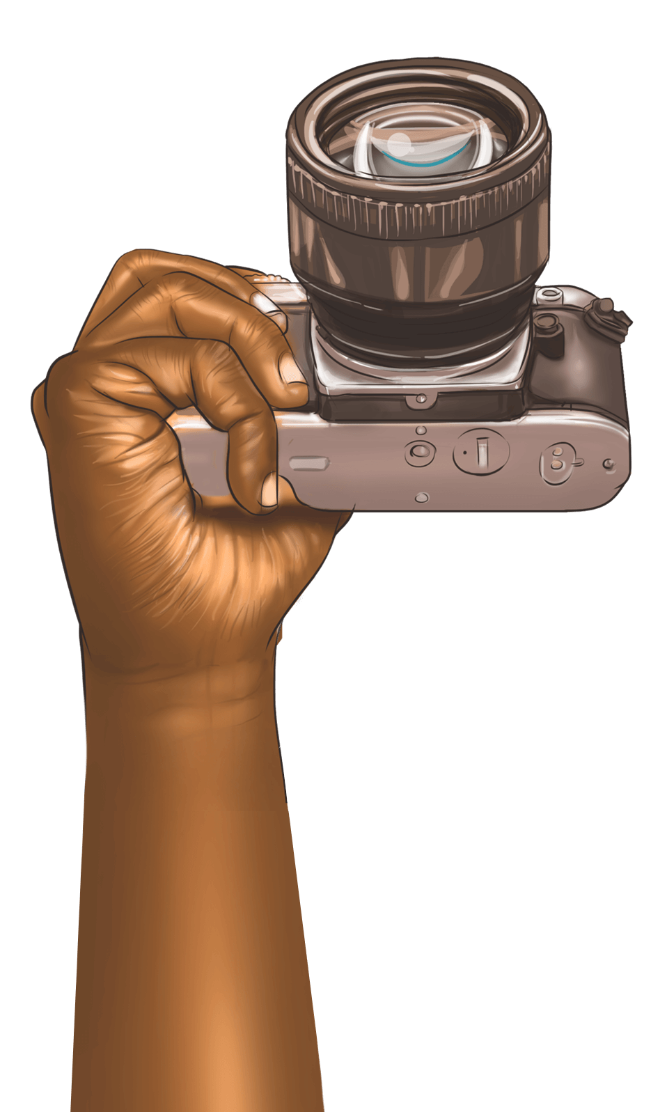African hand holding professional camera